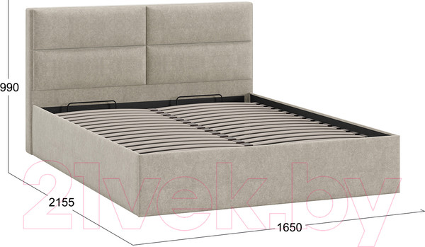 Изображение товара Двуспальная кровать ТриЯ Глосс универсальный тип 1 с ПМ и заглушиной 160x200 (Jercy Cream)
