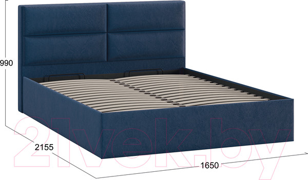 Изображение товара Двуспальная кровать ТриЯ Глосс универсальный тип 1 с ПМ и заглушиной 160x200 (Wellmart Blue)