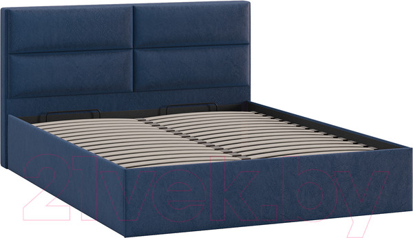 Изображение товара Двуспальная кровать ТриЯ Глосс универсальный тип 1 с ПМ и заглушиной 160x200 (Wellmart Blue)