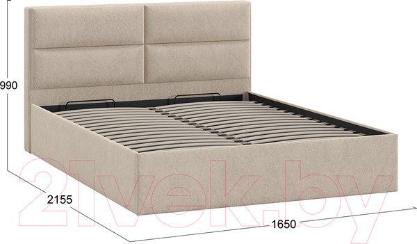 Изображение товара Двуспальная кровать ТриЯ Глосс универсальный тип 1 с ПМ и заглушиной 160x200 (Wellmart Dark Beige)