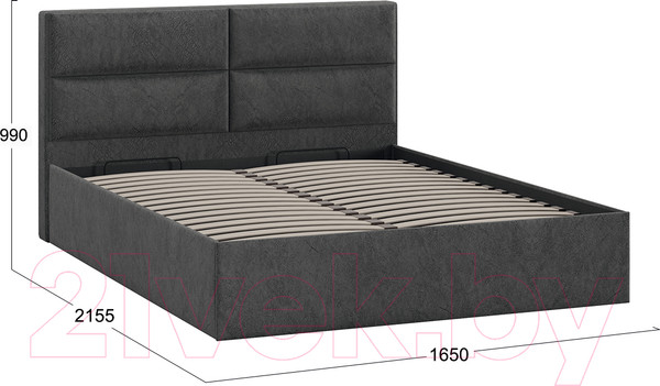 Изображение товара Двуспальная кровать ТриЯ Глосс универсальный тип 1 с ПМ и заглушиной 160x200 (Wellmart Graphite)