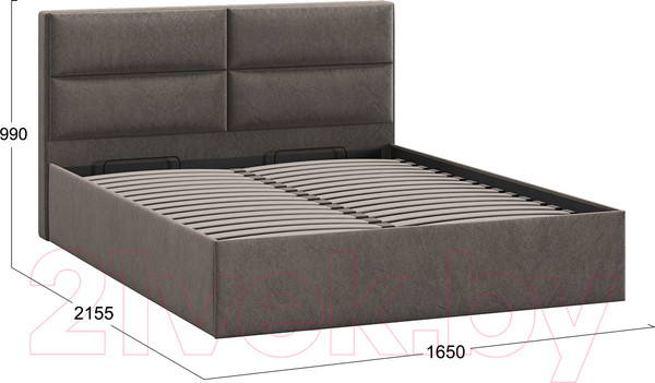 Изображение товара Двуспальная кровать ТриЯ Глосс универсальный тип 1 с ПМ и заглушиной 160x200 (Wellmart Latte)