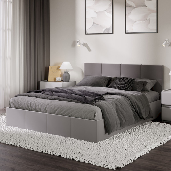 Изображение товара Двуспальная кровать ТриЯ Лора с ПМ 160x200 (велюр Confetti Silver)