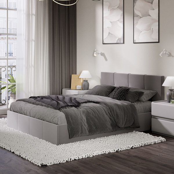 Изображение товара Двуспальная кровать ТриЯ Лора с ПМ 160x200 (велюр Confetti Silver)