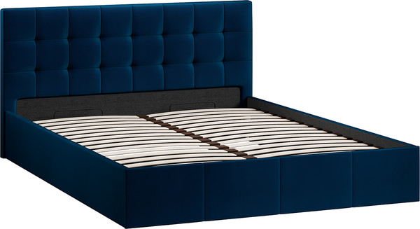 Изображение товара Двуспальная кровать ТриЯ Эмма с ПМ 160x200 (велюр Confetti Blue)
