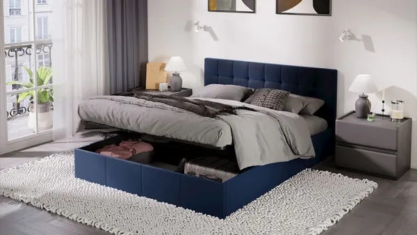 Изображение товара Двуспальная кровать ТриЯ Эмма с ПМ 160x200 (велюр Confetti Blue)