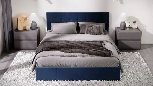 Изображение товара Двуспальная кровать ТриЯ Эмма с ПМ 160x200 (велюр Confetti Blue)