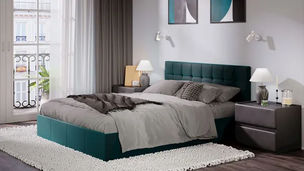 Изображение товара Двуспальная кровать ТриЯ Эмма с ПМ 160x200 (велюр Confetti Izumrud)