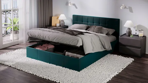 Изображение товара Двуспальная кровать ТриЯ Эмма с ПМ 160x200 (велюр Confetti Izumrud)