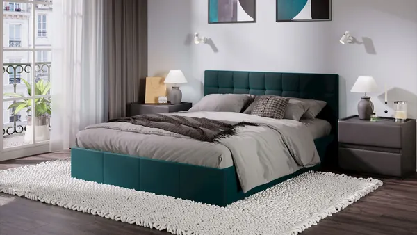 Изображение товара Двуспальная кровать ТриЯ Эмма с ПМ 160x200 (велюр Confetti Izumrud)