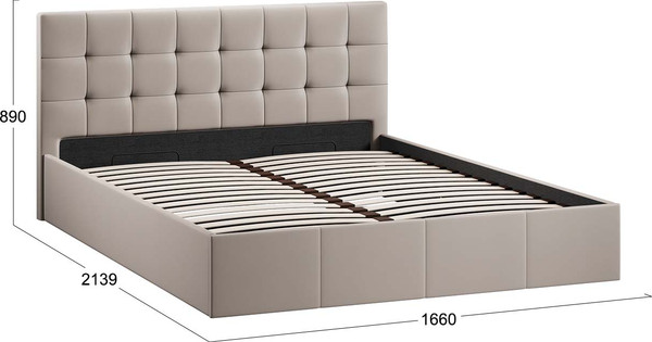 Изображение товара Двуспальная кровать ТриЯ Эмма с ПМ 160x200 (велюр Confetti Smoke)