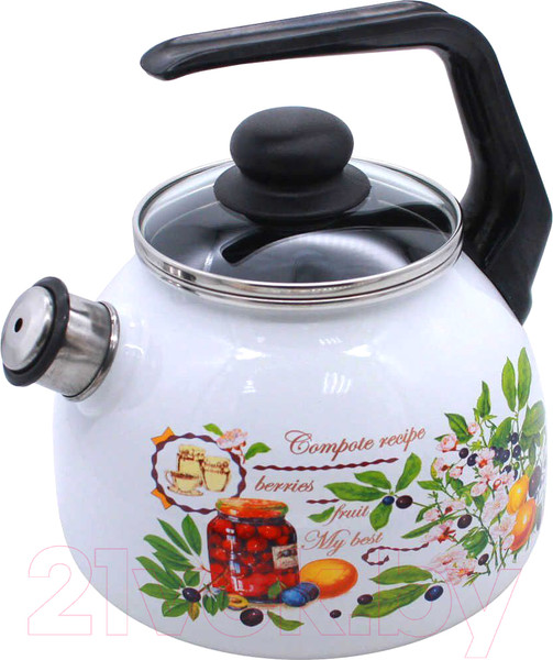 Изображение товара Чайник со свистком СтальЭмаль Вкусный компот 4с209я