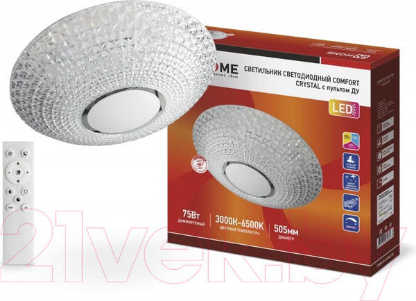 Изображение товара Потолочный светильник INhome Comfort Crystal 75Вт 230В 3000-6500K 6000Лм / 4690612044569