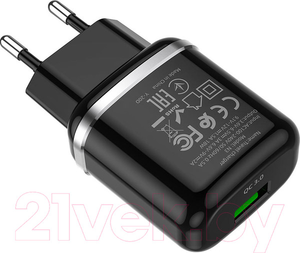 Изображение товара Адаптер питания сетевой Hoco N3 QC3.0 USB 1xUSB-А / 6931474729347 (черный)