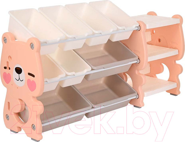 Изображение товара Стеллаж Pituso Медвежонок с ящиками / L-XXSNJ13 (розовый/персик)