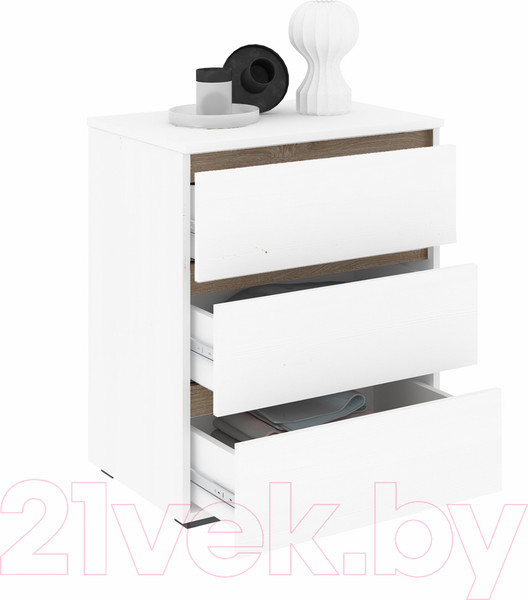 Изображение товара Комод Кортекс-мебель Бари 60 3ш (белый/белый/дуб сонома)