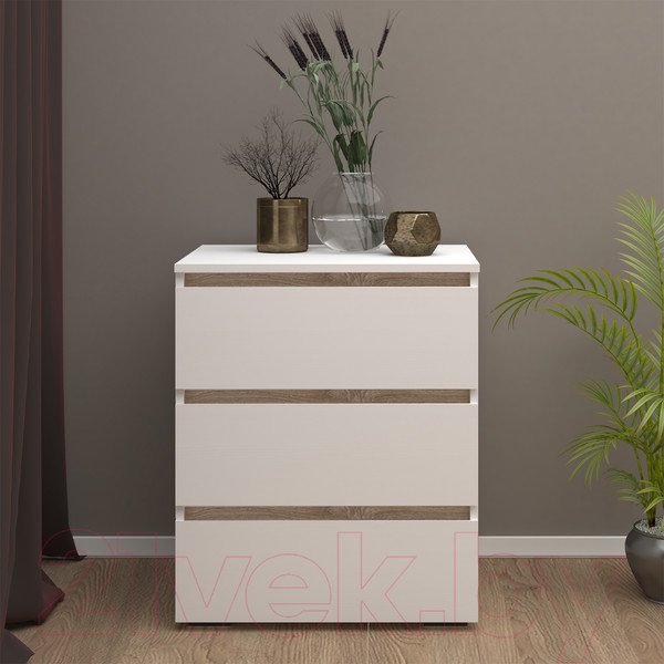 Изображение товара Комод Кортекс-мебель Бари 60 3ш (белый/белый/дуб сонома)