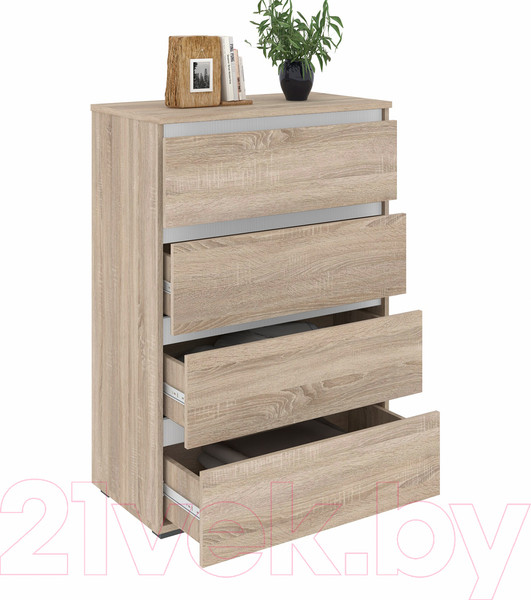 Изображение товара Комод Кортекс-мебель Бари 80 4ш (дуб сонома/дуб сонома/белый)