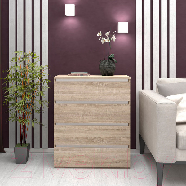 Изображение товара Комод Кортекс-мебель Бари 80 4ш (дуб сонома/дуб сонома/белый)