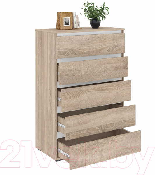 Изображение товара Комод Кортекс-мебель Бари 80 5ш (дуб сонома/дуб сонома/белый)
