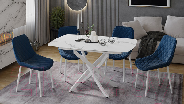 Изображение товара Обеденный стол ТриЯ Манхеттен Т1 (белый муар/стекло матовое белый мрамор)