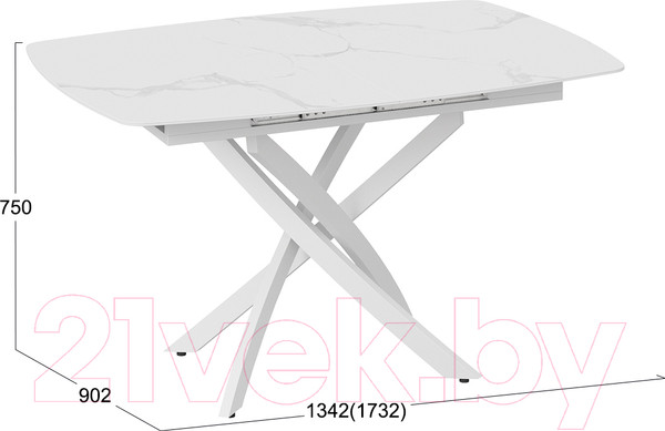 Изображение товара Обеденный стол ТриЯ Манхеттен Т1 (белый муар/стекло матовое белый мрамор)