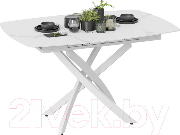 Изображение товара Обеденный стол ТриЯ Манхеттен Т1 (белый муар/стекло матовое белый мрамор)