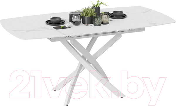 Изображение товара Обеденный стол ТриЯ Манхеттен Т1 (белый муар/стекло матовое белый мрамор)