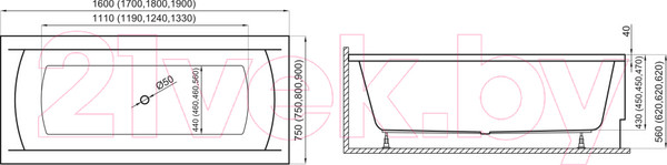 Изображение товара Ванна акриловая Polimat Ines 170x75 / 00710 (с ножками)