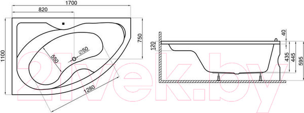Изображение товара Ванна акриловая Polimat Dora 170x110 / 00358 (с ножками)