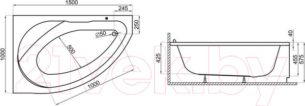Изображение товара Ванна акриловая Polimat Marea 150x110 / 00295 (с ножками)