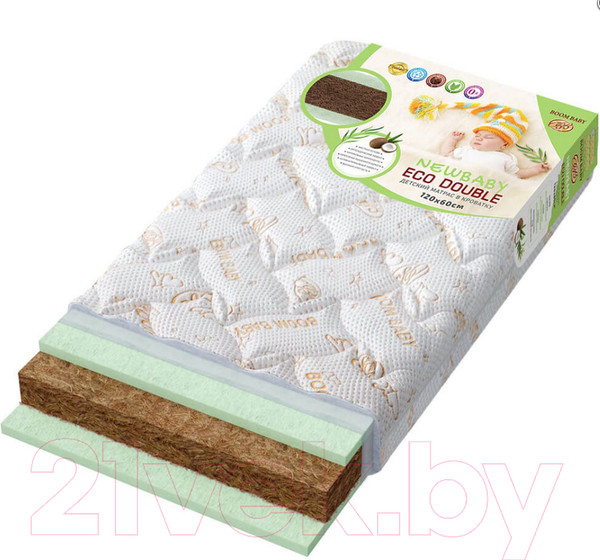 Изображение товара Матрас в кроватку Boom Baby NewBaby Eco Double 11x60x119 / NB-12/Ст (стеганный трикотаж)