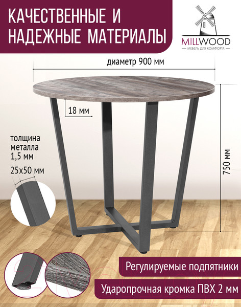 Изображение товара Обеденный стол Millwood Орлеан Л18 D90 (сосна пасадена/графит)
