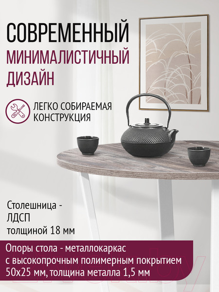Изображение товара Обеденный стол Millwood Орлеан Л18 D90 (сосна пасадена/металл белый)