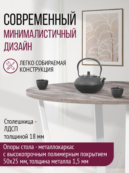 Изображение товара Обеденный стол Millwood Орлеан Л18 D100 (сосна пасадена/металл белый)