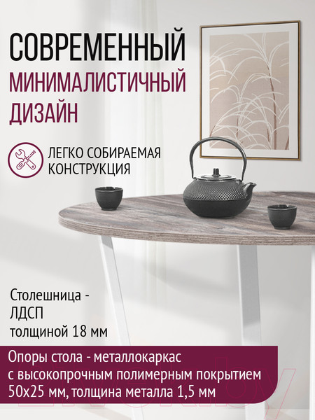 Изображение товара Обеденный стол Millwood Орлеан Л18 D110 (сосна пасадена/металл белый)