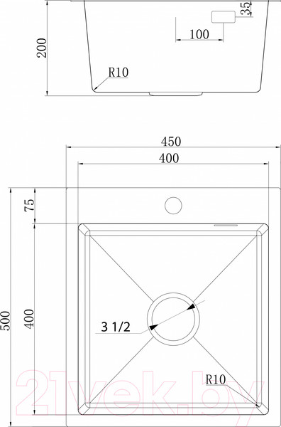 Изображение товара Мойка кухонная Ukinox PRB450.500-GT10C0CW
