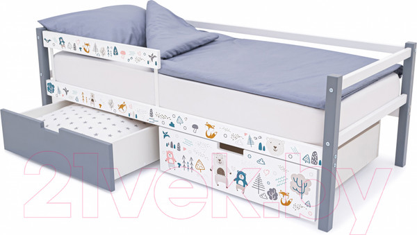 Изображение товара Кровать-тахта детская Бельмарко Svogen / 1354 (графит/белый, мишки)