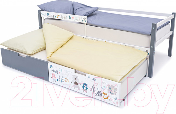 Изображение товара Кровать-тахта детская Бельмарко Svogen / 1354 (графит/белый, мишки)