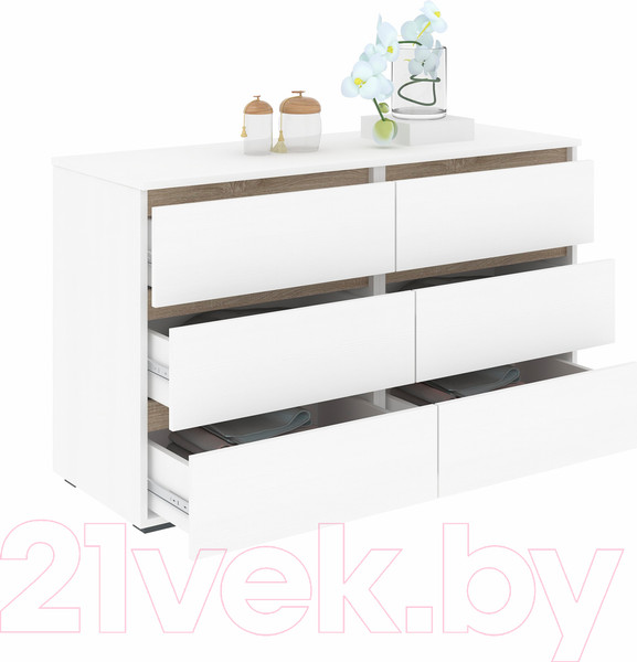 Изображение товара Комод Кортекс-мебель Бари 120 6ш (белый/белый/дуб сонома)