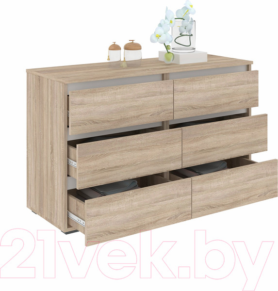 Изображение товара Комод Кортекс-мебель Бари 120 6ш (дуб сонома/дуб сонома/белый)