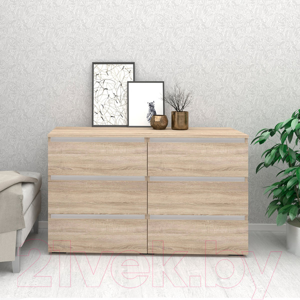 Изображение товара Комод Кортекс-мебель Бари 120 6ш (дуб сонома/дуб сонома/белый)