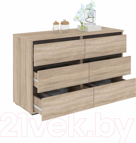 Изображение товара Комод Кортекс-мебель Бари 120 6ш (дуб сонома/дуб сонома/береза)