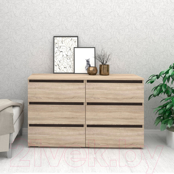 Изображение товара Комод Кортекс-мебель Бари 120 6ш (дуб сонома/дуб сонома/береза)