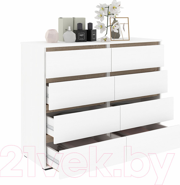 Изображение товара Комод Кортекс-мебель Бари 120 8ш (белый/белый/дуб сонома)