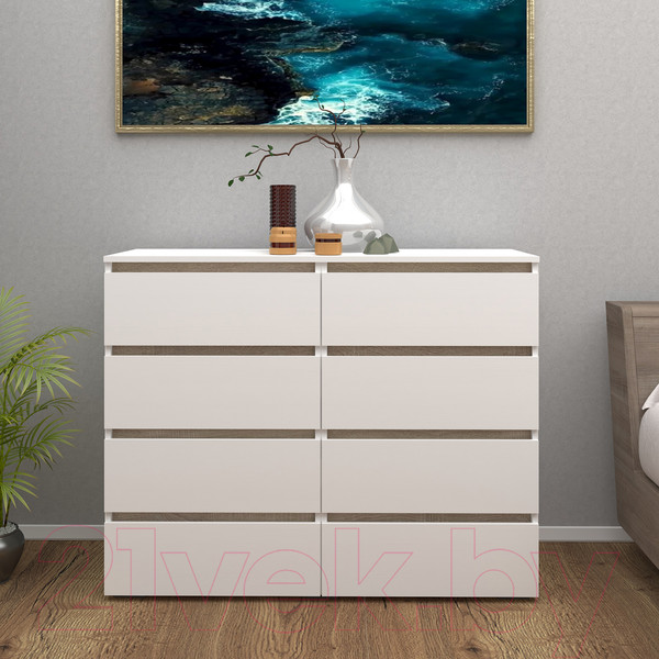 Изображение товара Комод Кортекс-мебель Бари 120 8ш (белый/белый/дуб сонома)