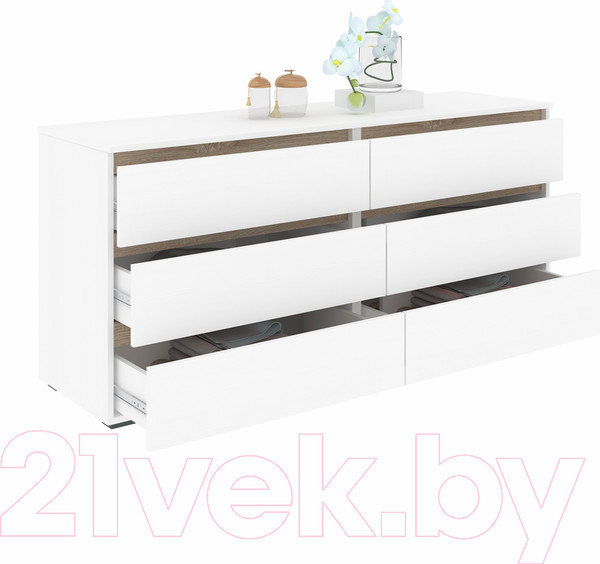 Изображение товара Комод Кортекс-мебель Бари 160 6ш (белый/белый/дуб сонома)