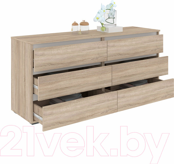 Изображение товара Комод Кортекс-мебель Бари 160 6ш (дуб сонома/дуб сонома/белый)