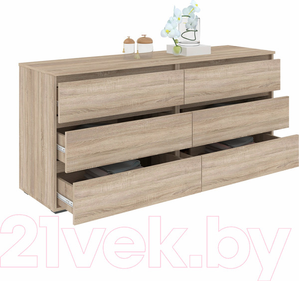 Изображение товара Комод Кортекс-мебель Бари 160 6ш (дуб сонома/дуб сонома/дуб сонома)