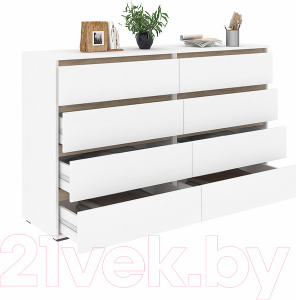 Изображение товара Комод Кортекс-мебель Бари 160 8ш (белый/белый/дуб сонома)